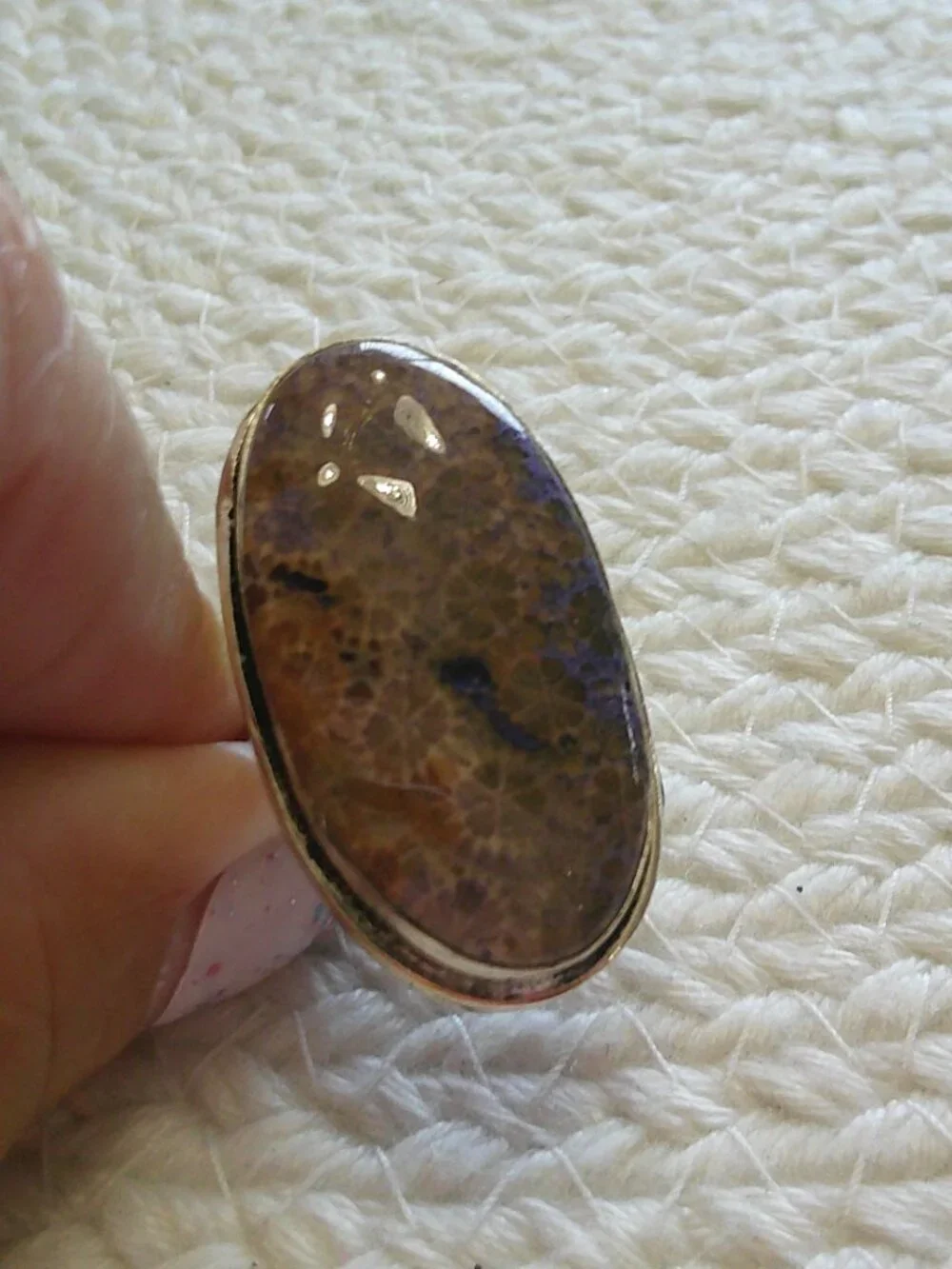 Gorgeous PURPLE FOSSIL CORAL Handmade Sterling 925 Ring Size 9 #84F
